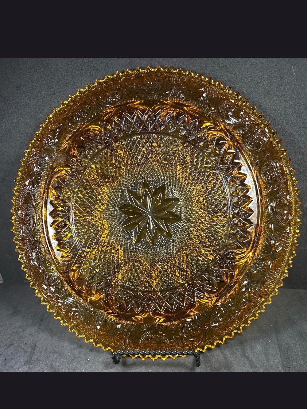 Indiana Glass Tiara Deviled Egg Sandwich Pattern Marigold Round Serving Platter - Picture 2 of 4